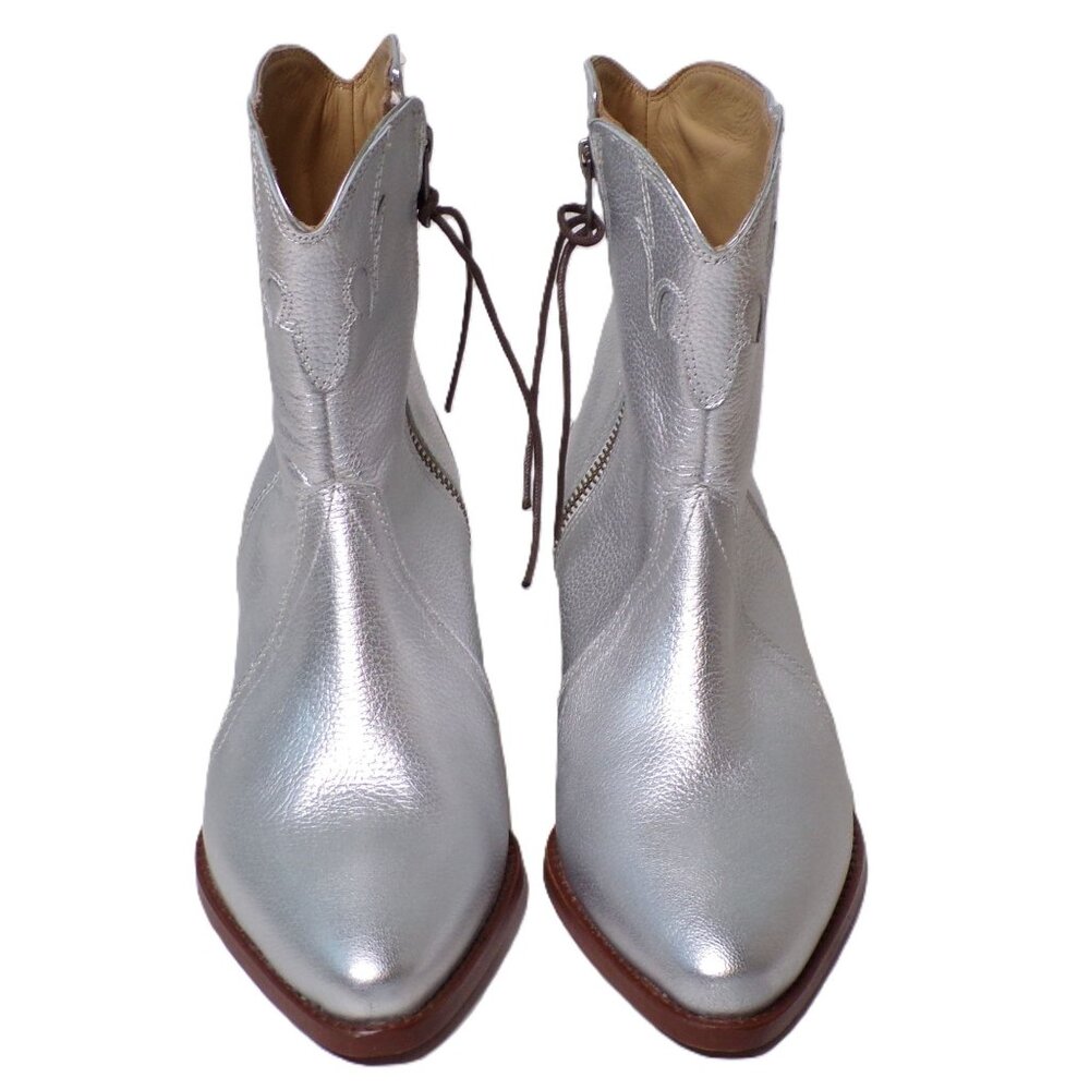 🆕FREE PEOPLE New Frontier Western Ankle Bootie Boot 6.5 Silver - Picture 7 of 12